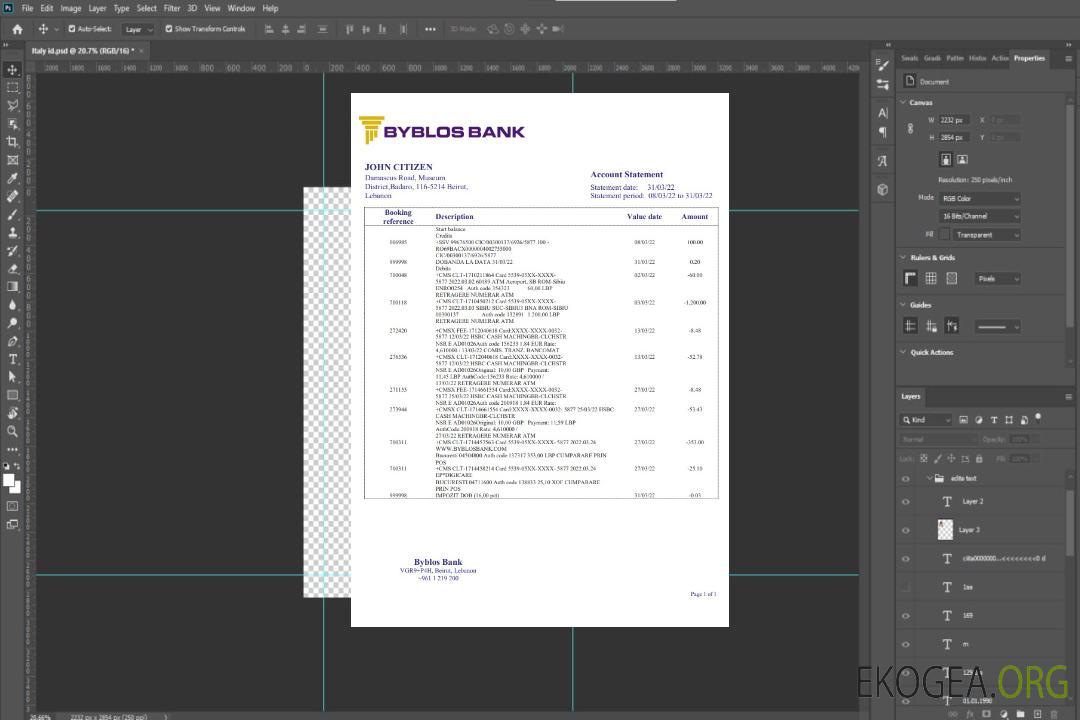 Relevé de la Byblos Bank du Liban template Relevé de la Byblos Bank du Liban template